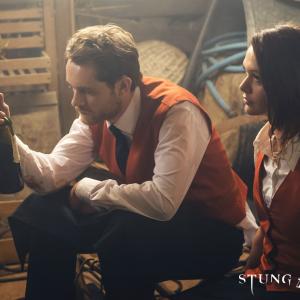 Jessica Cook and Matt O'Leary on the set of Stung.