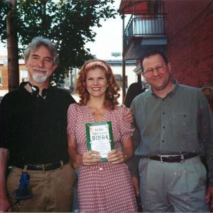 Writer-director Richard Friedenberg, co-star Lolita Davidovich, and producer Daniel Ostroff on the set of SNOW IN AUGUST in Montreal