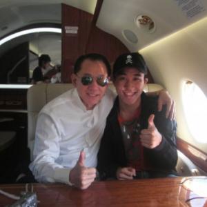 Jerry Liau with Albert Yueng on Jackie Chans private jet