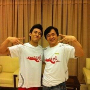 Jerry Liau backstage with Jackie Chan