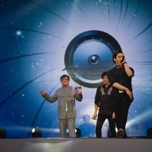 Jerry Liau performing at the Baidu Concert with Jackie Chan