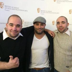 With twin actors to my right Rhys Horler & Gerald Horler 2014 at Bafta Cymru