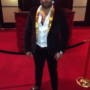 Thaer AlShayei here wearing Alexanda Mc Queen velvet suit with Vivienne Westwood loafers shirt by Mc Queen on his way to Club Hakkasan Las Vegas were Calvin Harris will be playing live 2015