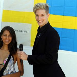 Interviewed by Swedens Stockholm Lokalradios host who was recently featured on The Wendy Williams Show Thobias Thorwid at the Lenoir VIP poolside fashion show in Beverly Hills CA!