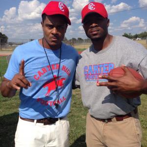 Pooch Hall and Telvin Griffin on set filming Carter High
