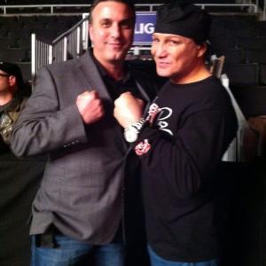 Arthur with 5-time World Champ Vinny Paz on set for Bleed For This