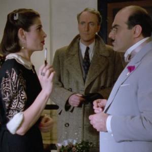 Still of Rosalind Bennett, Hugh Fraser and David Suchet in Agatha Christie's Poirot (1989)