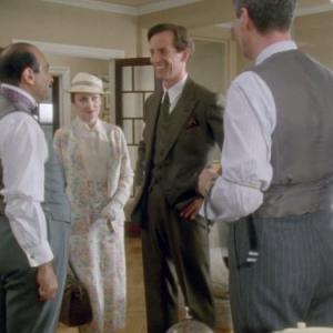 Still of Peter Capaldi, Hugh Fraser, Pauline Moran and David Suchet in Agatha Christie's Poirot (1989)
