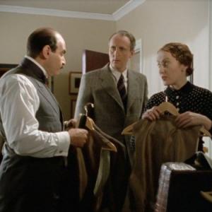 Still of Hugh Fraser Pauline Moran and David Suchet in Agatha Christies Poirot 1989