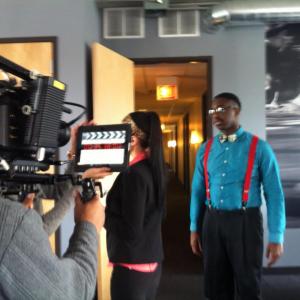 Scene John hill as Mr Dennis Wells with actress Arianna Lexus in the short film comedyfantasy wrong package