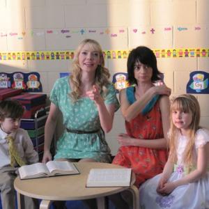 Dashiell McGaha Schletter on set of The Loophole 2013 with Riki Lindhome Kate Micucci and Zoe McGahaSchletter