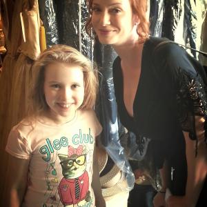 Zoe McGahaSchletter on set of Another Period 2015 with Christina Hendricks