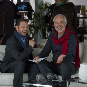 Jason Priestly and Michael Gross on the set of Call Me Fitz on HBO Canada