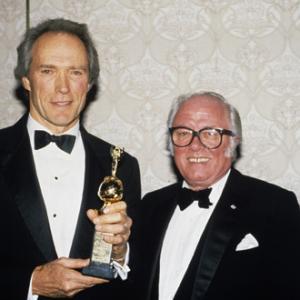 Clint Eastwood being presented the Cecil B DeMille award by Richard Attenborough at the Golden Globe Awards