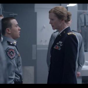 Nathan Lovey in a scene with Joan Allen, The Killing Season 4 - the Unravelling.