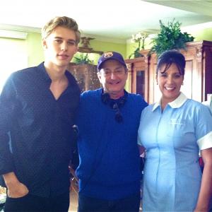 Austin Bulter as Sebastian Kydd director David Paymer and Iliana Guibert as Rosa on the set of The Carrie Diaries