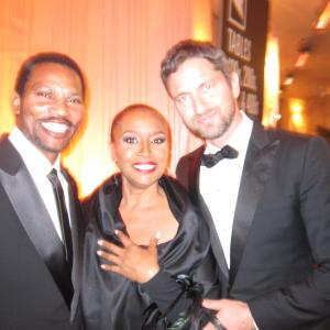 Jenifer Lewis and Arnold Byrd with Gerard Butler at the 2010 Academy Awards ceremony in Los Angeles California