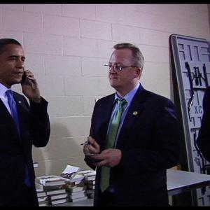 Still of Barack Obama David Axelrod and Robert Gibbs in By the People The Election of Barack Obama 2009