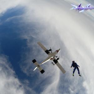 Adrenaline Man aka Andre RelentlessAlexsen RARE Stratosphere shot !look at lil people exiting plane above too God Bless America and all our Troops !
