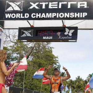 Crossing the finish line at Xterra World Championships in Maui Oct 2012 1500m ocean swim 31km mountain bike with 4000ft elevation gain followed by 10k trail run with 1000ft elevation gain