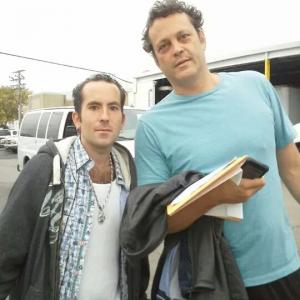 Steven Rears on set with Vince Vaughn