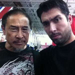 Master James Lew and Jin Kelley on the set of The Martial Arts Kid