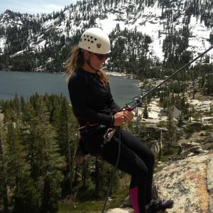 Rappelling to a climb, Echo Lake, California