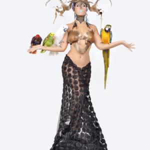 Justine Sophia with exotic birds