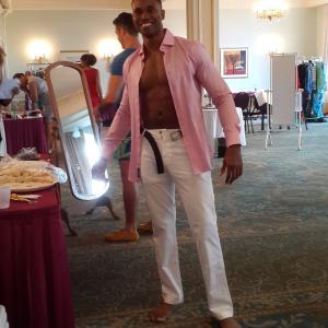 Backstage before walking the runway at Coles of Nassau and Morley For Men Fashion Show 2014 at British Colonial Hilton Hotel in Nassau Bahamas Proceeds from show donated to The Bahamas Humane Society