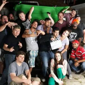 Most of the cast and crew on the last day of filming The Boonies