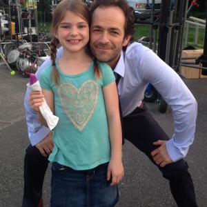 Kayden and Luke Perry on the set of Welcome Home