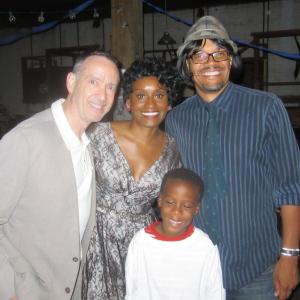 White Water film set with director Rusty Cundieff (hat), Pat Brown and Amari O'Neil.