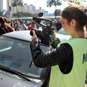 Shaan in Sao Paulo, Brazil, during the violent protests against the 2014 World Cup and its corruption. Shaan was shooting her first long feature documentary entitled 