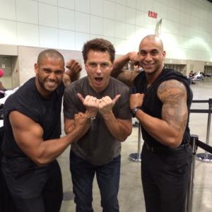 Jon Daza with actors John Barrowman and Michel Curiel at the 2014 Stan Lee Comikaze event.