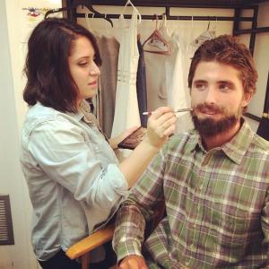 Undergoing some beard grooming on the set of The Changing Room