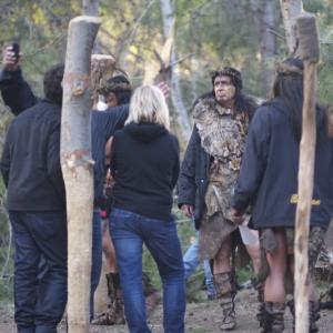 On the set of American Horror Story Daniel TwoFeathers as Native American Shaman