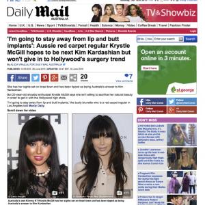 Aussie Kim Kardashian Krystle McGill will stay away from butt and lip implants