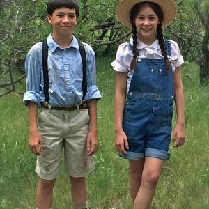Jack with his twin sister Claire on the set of 