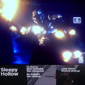 Ed riding as War in Sleepy Hollow season 2 episode 2 with on-screen credit shown