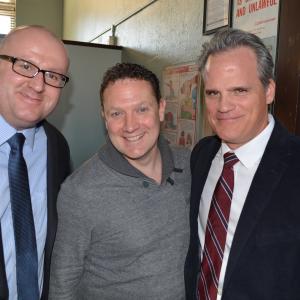 Actor Christopher Keogh Producer Dan Ladner and two time Emmy Award winner Michael Park on the set of Freak Show in Bayridge Brooklyn