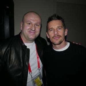 Associate Producer Christopher Keogh with Ten Thousand Saints star Ethan Hawke at the film premiere after party in Park City, Utah.