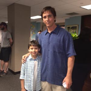 Colin Lawless with Christian Bale on the set of The Big Short