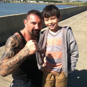 Colin Lawless with Dave Bautista on set of the movie Heist
