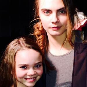 With Cara Delevingne on the set of Paper Towns.
