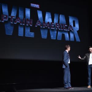 Robert Downey Jr and Chris Evans at event of Captain America Civil War 2016