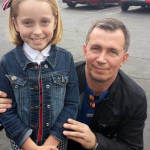 Kaitlyn with Oleg Kuzovkov, the creator of Masha and the Bear.
