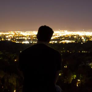 A production still from There I Go overlooking Los Angeles