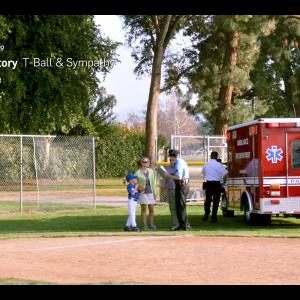 Jolie Franz as concerned Mom at baseball game on Surburgatory. Filmed on location in Los Angeles, CA.