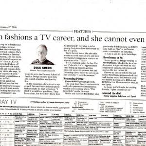 In 2006 the Denver Post featured me for my work with Fashion Factor which appeared as segments on air live on NBC affiliate KUSA Denver