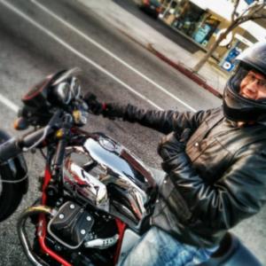 Filming a motorcycle chase in downtown Los Angeles Ca